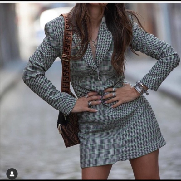 ZARA BLOGGER FAVORITE PLAID BLAZER DRESS JACKET COAT